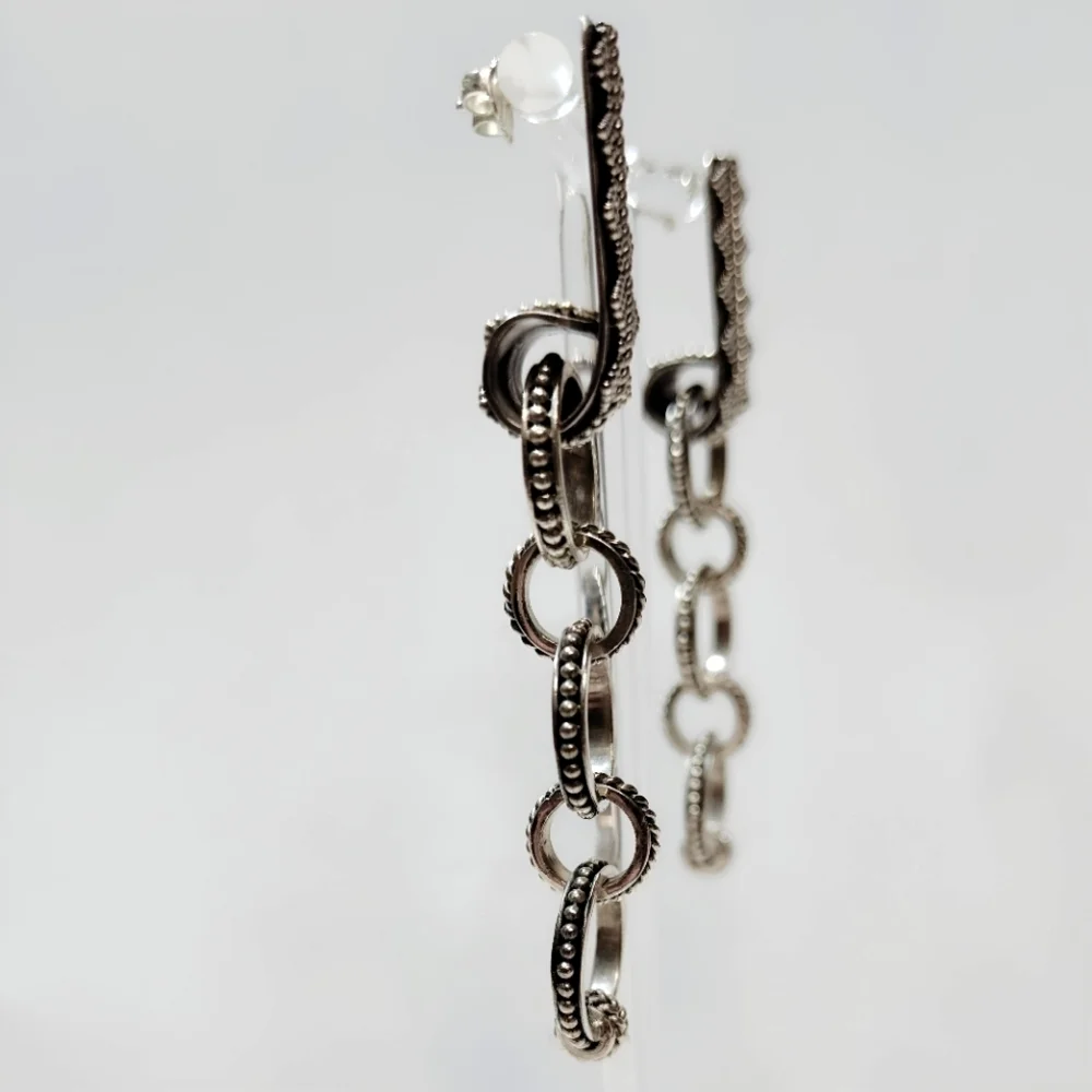 SUARTI Rare Vintage Sterling Silver 5 Ring Drop Dangle Earrings Post Back